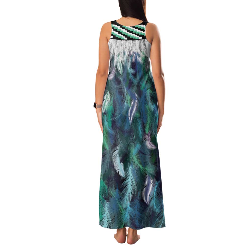 Aotearoa Korowai Motif Family Matching Tank Maxi Dress and Hawaiian Shirt Hei Manaia Poutama Maori Pattern