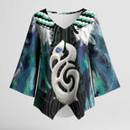 Aotearoa Korowai Motif Kimono Sleeve Blouse Hei Manaia Poutama Maori Pattern - Aussie Hoodie