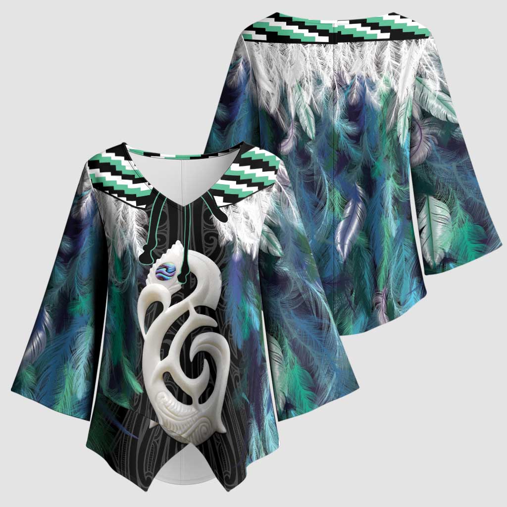 Aotearoa Korowai Motif Kimono Sleeve Blouse Hei Manaia Poutama Maori Pattern - Aussie Hoodie