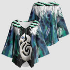 Aotearoa Korowai Motif Kimono Sleeve Blouse Hei Manaia Poutama Maori Pattern - Aussie Hoodie