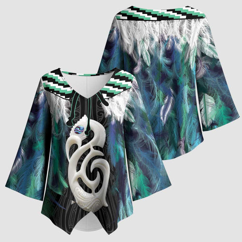 Aotearoa Korowai Motif Kimono Sleeve Blouse Hei Manaia Poutama Maori Pattern - Aussie Hoodie