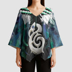 Aotearoa Korowai Motif Kimono Sleeve Blouse Hei Manaia Poutama Maori Pattern - Aussie Hoodie