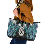 Aotearoa Korowai Motif Leather Tote Bag Hei Manaia Poutama Maori Pattern