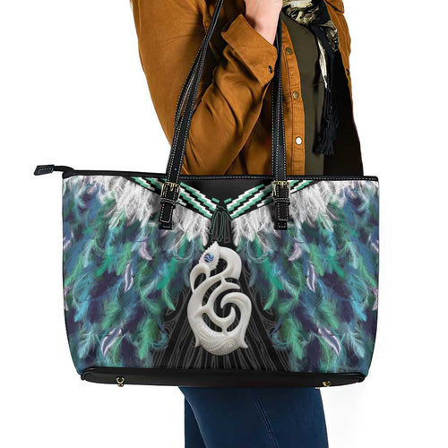 Aotearoa Korowai Motif Leather Tote Bag Hei Manaia Poutama Maori Pattern