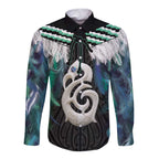 Aotearoa Korowai Motif Long Sleeve Button Shirt Hei Manaia Poutama Maori Pattern