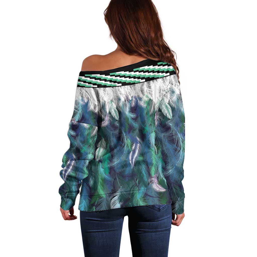Aotearoa Korowai Motif Off Shoulder Sweater Hei Manaia Poutama Maori Pattern