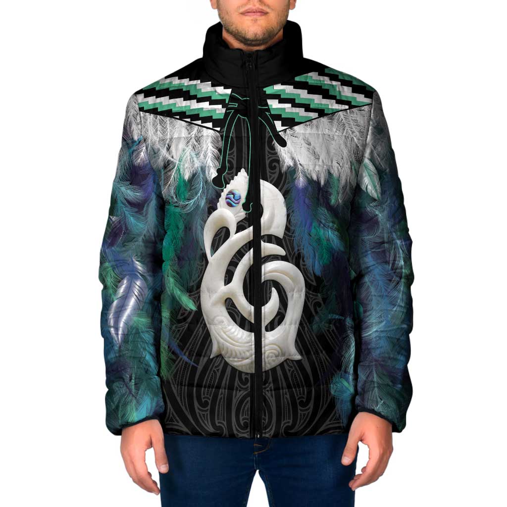 Aotearoa Korowai Motif Padded Jacket Hei Manaia Poutama Maori Pattern - Aussie Hoodie
