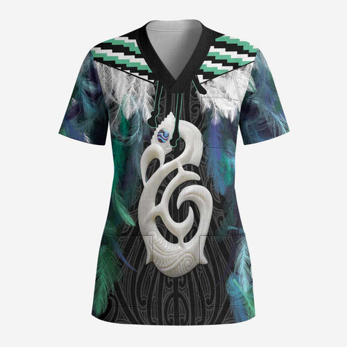 Aotearoa Korowai Motif Scrub Top Hei Manaia Poutama Maori Pattern - Aussie Hoodie