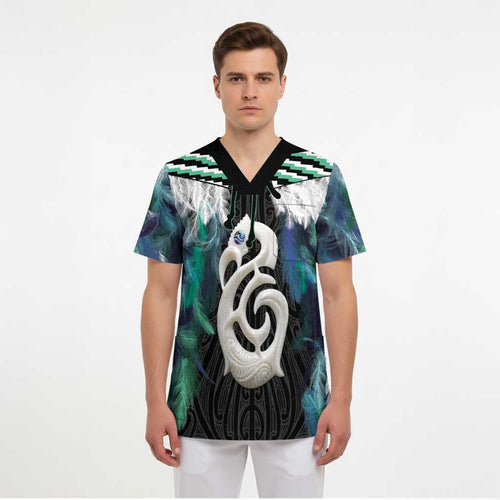 Aotearoa Korowai Motif Scrub Top Hei Manaia Poutama Maori Pattern - Aussie Hoodie
