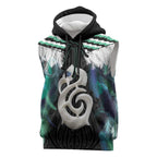 Aotearoa Korowai Motif Sleeveless Hoodie Hei Manaia Poutama Maori Pattern - Aussie Hoodie