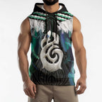 Aotearoa Korowai Motif Sleeveless Hoodie Hei Manaia Poutama Maori Pattern - Aussie Hoodie
