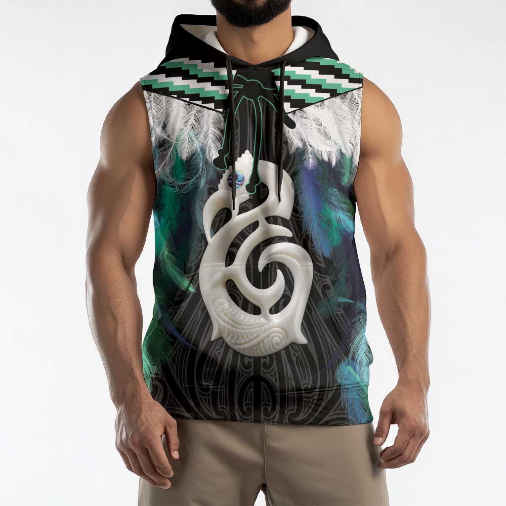 Aotearoa Korowai Motif Sleeveless Hoodie Hei Manaia Poutama Maori Pattern - Aussie Hoodie
