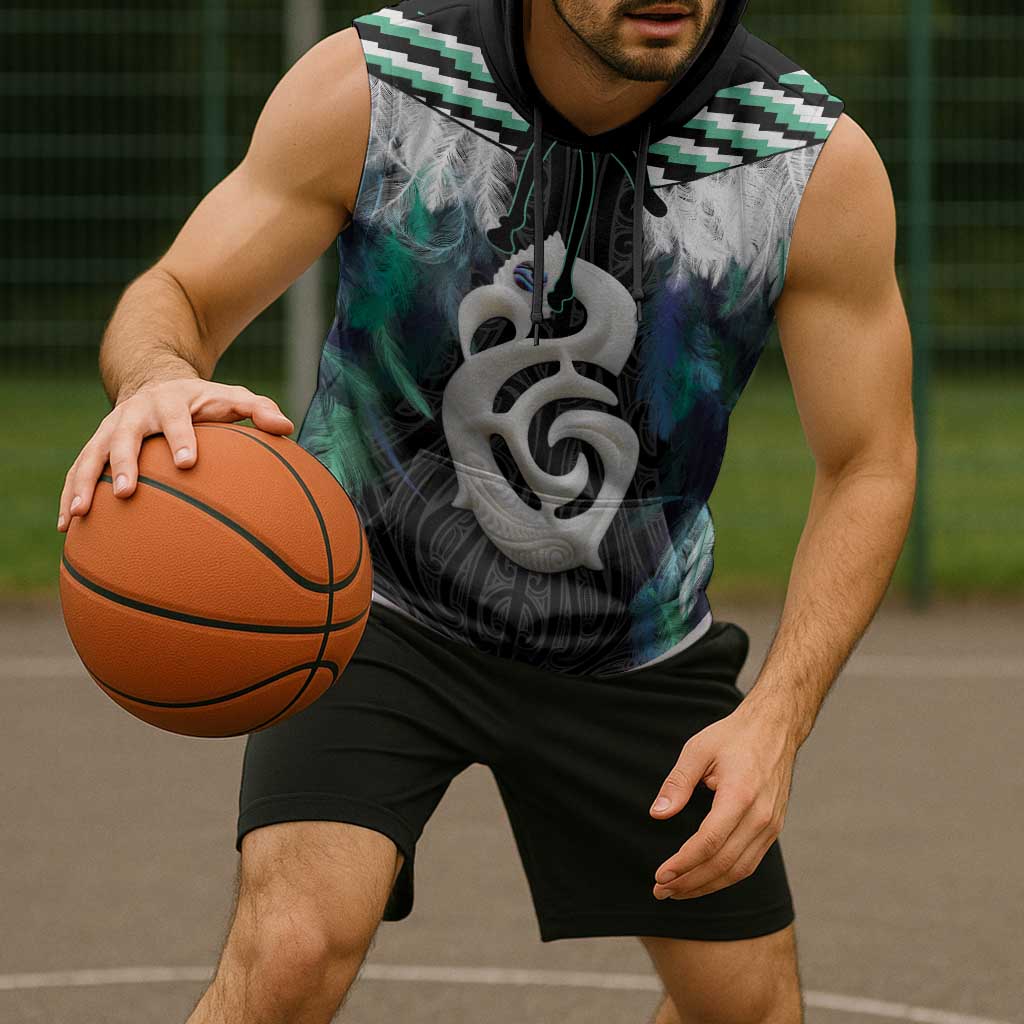 Aotearoa Korowai Motif Sleeveless Hoodie Hei Manaia Poutama Maori Pattern - Aussie Hoodie