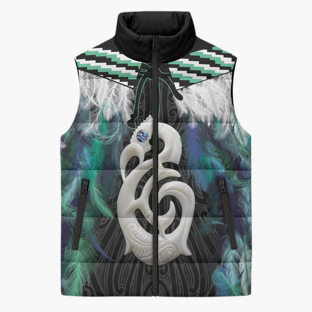 Aotearoa Korowai Motif Sleeveless Puffer Jacket Hei Manaia Poutama Maori Pattern - Aussie Hoodie