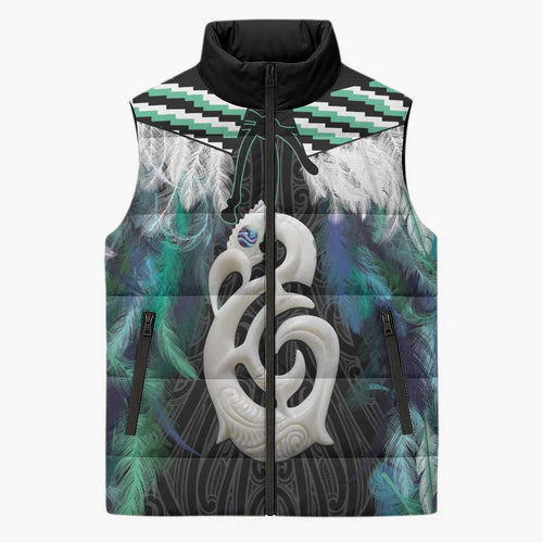 Aotearoa Korowai Motif Sleeveless Puffer Jacket Hei Manaia Poutama Maori Pattern - Aussie Hoodie