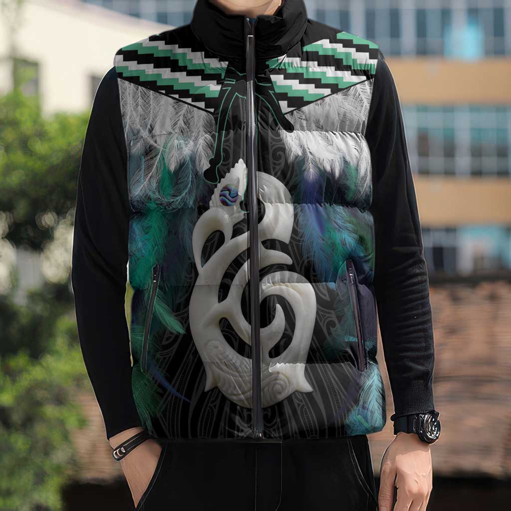 Aotearoa Korowai Motif Sleeveless Puffer Jacket Hei Manaia Poutama Maori Pattern - Aussie Hoodie