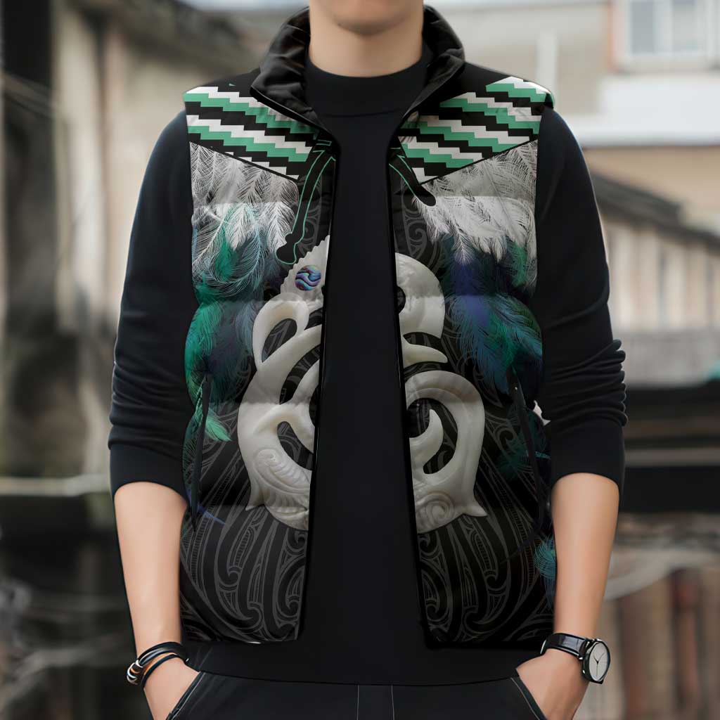Aotearoa Korowai Motif Sleeveless Puffer Jacket Hei Manaia Poutama Maori Pattern - Aussie Hoodie