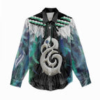 Aotearoa Korowai Motif Women Casual Shirt Hei Manaia Poutama Maori Pattern