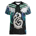 Aotearoa Korowai Motif Women V-Neck T-Shirt Hei Manaia Poutama Maori Pattern