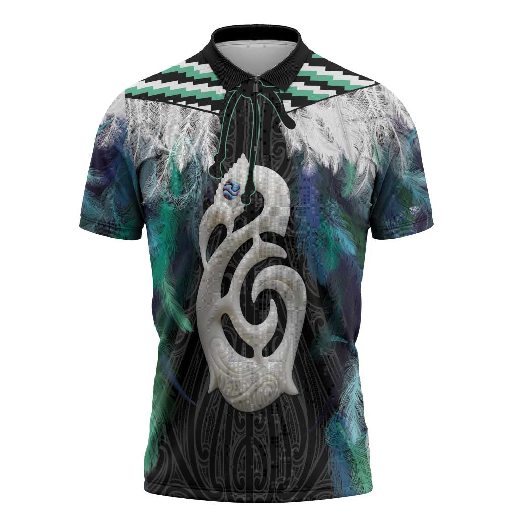 Aotearoa Korowai Motif Zipper Polo Shirt Hei Manaia Poutama Maori Pattern - Aussie Hoodie