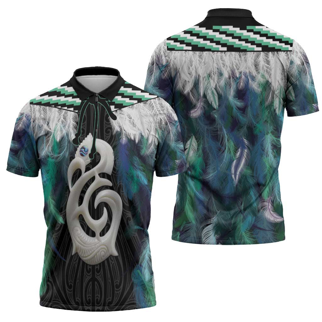 Aotearoa Korowai Motif Zipper Polo Shirt Hei Manaia Poutama Maori Pattern - Aussie Hoodie