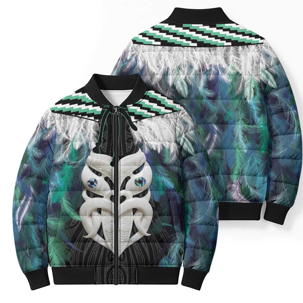 Aotearoa Korowai Motif Bomber Puffer Jacket Maori Wheku Poutama - Aussie Hoodie