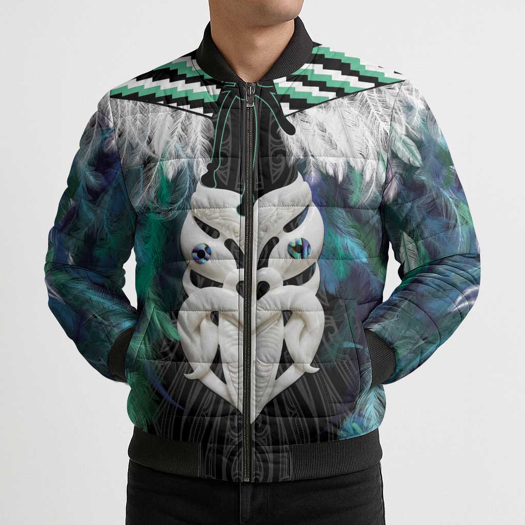 Aotearoa Korowai Motif Bomber Puffer Jacket Maori Wheku Poutama - Aussie Hoodie