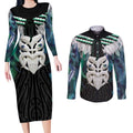 Aotearoa Korowai Motif Couples Matching Long Sleeve Bodycon Dress and Long Sleeve Button Shirt Maori Wheku Poutama