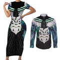 Aotearoa Korowai Motif Couples Matching Short Sleeve Bodycon Dress and Long Sleeve Button Shirt Maori Wheku Poutama
