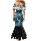 Aotearoa Korowai Motif Family Matching Mermaid Dress and Hawaiian Shirt Maori Wheku Poutama