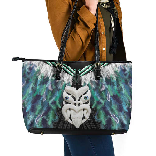 Aotearoa Korowai Motif Leather Tote Bag Maori Wheku Poutama