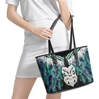 Aotearoa Korowai Motif Leather Tote Bag Maori Wheku Poutama