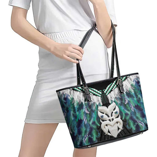 Aotearoa Korowai Motif Leather Tote Bag Maori Wheku Poutama