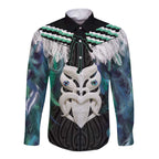 Aotearoa Korowai Motif Long Sleeve Button Shirt Maori Wheku Poutama