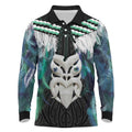 Aotearoa Korowai Motif Long Sleeve Polo Shirt Maori Wheku Poutama
