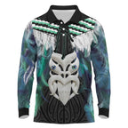 Aotearoa Korowai Motif Long Sleeve Polo Shirt Maori Wheku Poutama
