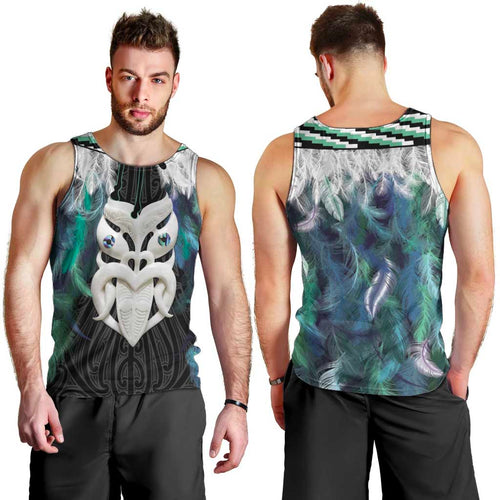 Aotearoa Korowai Motif Men Tank Top Maori Wheku Poutama