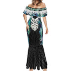 Aotearoa Korowai Motif Mermaid Dress Maori Wheku Poutama