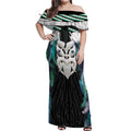 Aotearoa Korowai Motif Off Shoulder Maxi Dress Maori Wheku Poutama