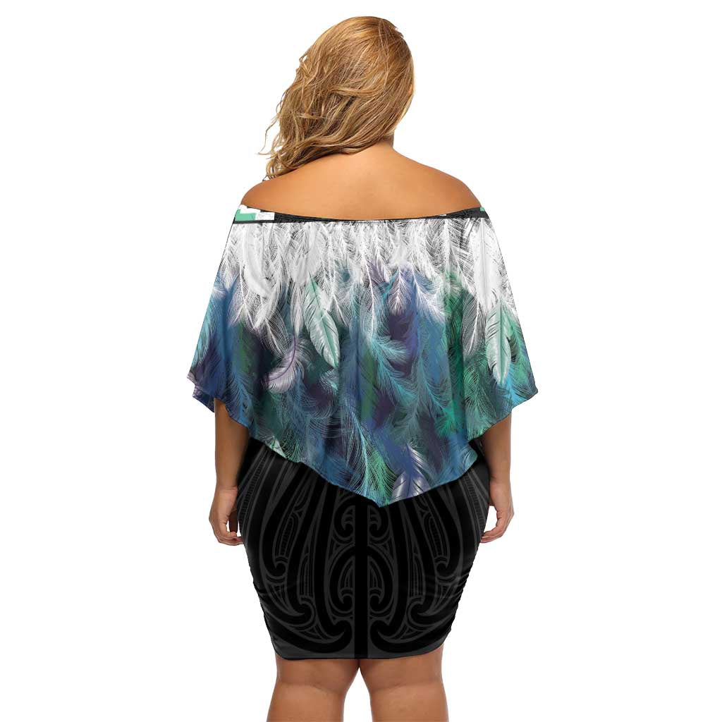Aotearoa Korowai Motif Off Shoulder Short Dress Maori Wheku Poutama