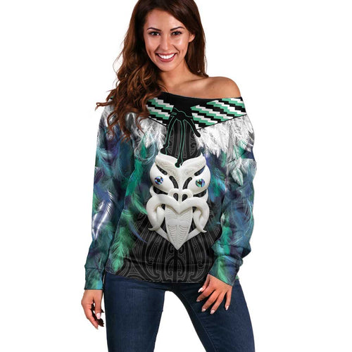Aotearoa Korowai Motif Off Shoulder Sweater Maori Wheku Poutama