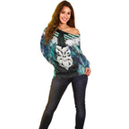 Aotearoa Korowai Motif Off Shoulder Sweater Maori Wheku Poutama
