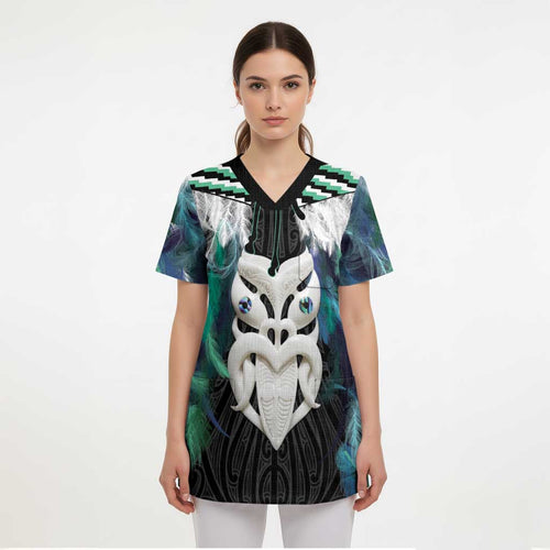 Aotearoa Korowai Motif Scrub Top Maori Wheku Poutama - Aussie Hoodie