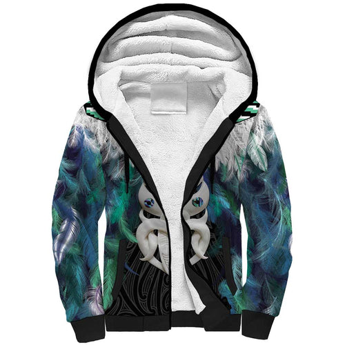 Aotearoa Korowai Motif Sherpa Hoodie Maori Wheku Poutama