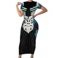 Aotearoa Korowai Motif Short Sleeve Bodycon Dress Maori Wheku Poutama