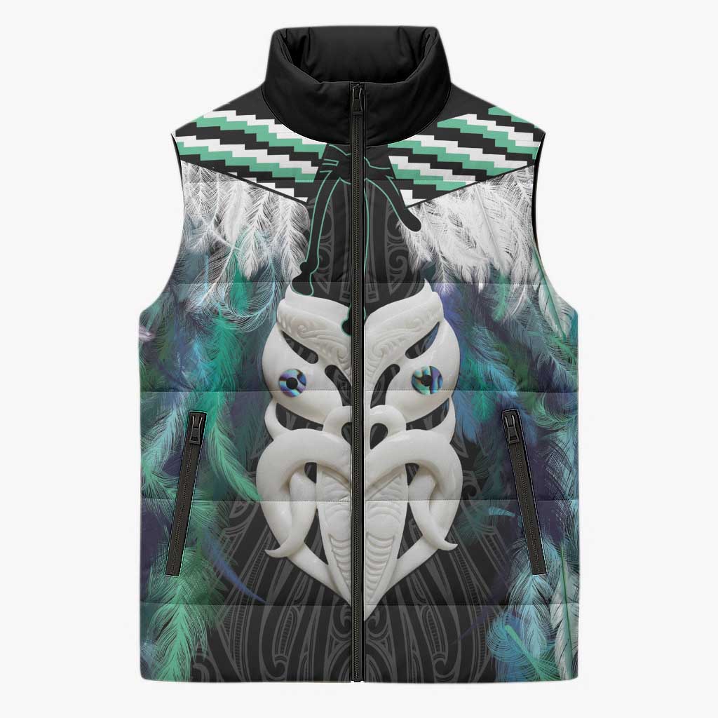 Aotearoa Korowai Motif Sleeveless Puffer Jacket Maori Wheku Poutama - Aussie Hoodie