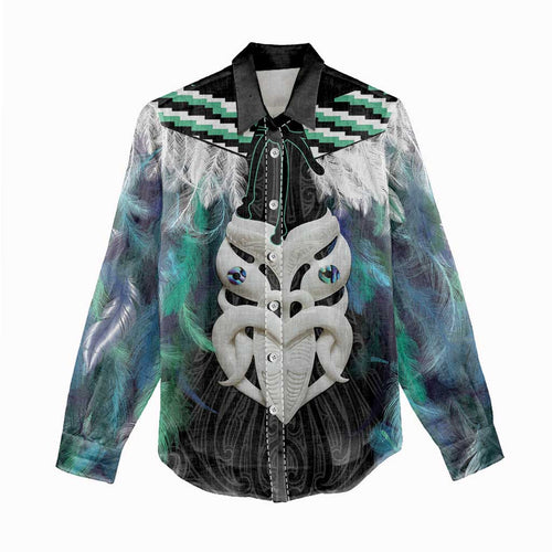 Aotearoa Korowai Motif Women Casual Shirt Maori Wheku Poutama