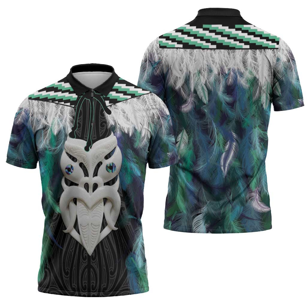 Aotearoa Korowai Motif Zipper Polo Shirt Maori Wheku Poutama - Aussie Hoodie
