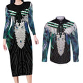 Aotearoa Korowai Motif Couples Matching Long Sleeve Bodycon Dress and Long Sleeve Button Shirt Maori Tane Poutama