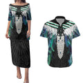 Aotearoa Korowai Motif Couples Matching Puletasi and Hawaiian Shirt Maori Tane Poutama